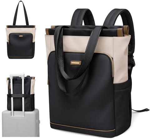 GOLF SUPAGS Convertible Laptop Backpack for Women Casual Daypack Notebook Tote Bag for Work College Travel Leisure (Black & White)