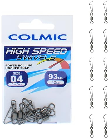 Colmic Power Rolling + Hooked Snap – 10 Girelle con Moschettone in Acciaio Inox, Taglia 16 – Elevata Tenuta, Rotazione Fluida e Aggancio Rapido