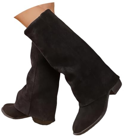 ticticlily Fold Over Stivali Donna Invernali Cowboy Stivaletti Con Risvolto A Punta Boots Eleganti B Nero 38 EU