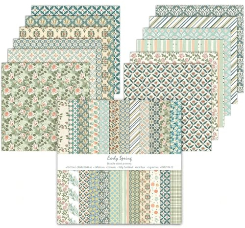 Scrapbook-papper 24 ark, 30,5 x 30,5 cm, dubbelsidigt mönsterpapper, elegant blommönster, dekorativt pappersset, hantverk papper för gör-det-själv fotoalbum och klippbokdekoration (blå och grön)