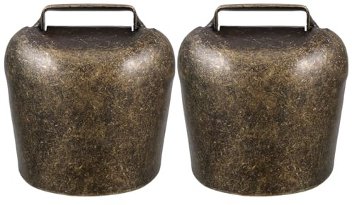 CIYODO Campane Grandi Rumorose per Bestiame, 2 Pezzi in Bronzo Antico, Campanelli Spessi per Pecore e Mucche, Accessori Collari per Allevamento e Ambienti Rurali