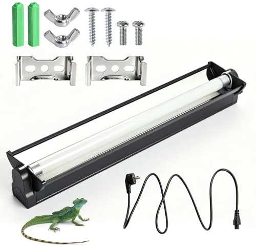 T5 UVB Reptile Light Combo Kit, 8W 10.0 UVB Light Reptile Fixture, 31.5 cm /12.4in Terrarium Hood Lamp Fixture for Tropical Rainforest & Desert Reptiles, Bearded Dragon, Gecko, Tortoise, Snake