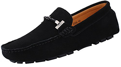 Jamron Mens Elegant Buckle Loafers Comfort Suede Driving Shoes Stylish Moccasin Slippers Black SN19020 UK10