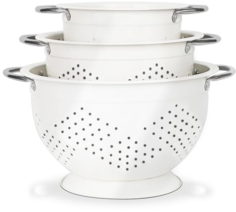 Hillbond Colander Set for Kitchen, 1.5, 3, 5 Qt Stainless Steel Handle Food Strainers and Colanders for Pasta, Vegetables, and Fruits, Coated Metal Kitchen Essential Colanders