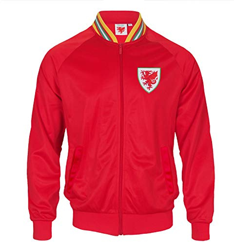 Wales Cymru FAW Official Football Gift Mens Retro Track Top Jacket Red Large