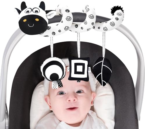 vocheer Hanging Toys for Car Seat Crib Mobile, Infant Baby Spiral Plush Toys for Crib Bed Stroller Car Seat Bar (Cow)