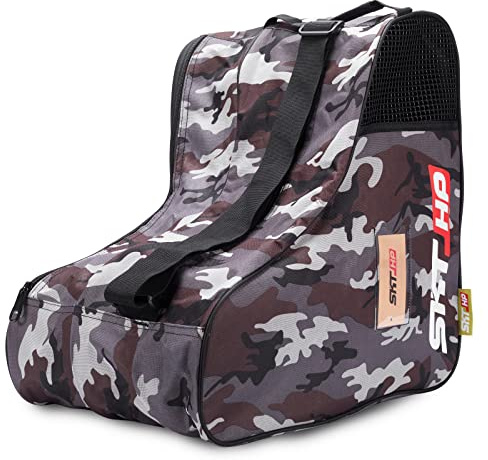 Roller Skate Bag with Adjustable Shoulder Strap for Kids And Adults to Hold Inline Skates Roller Skates Knee pads (Camo Grey)