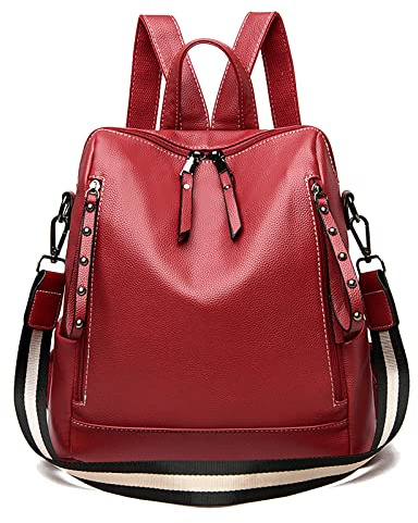 Coolives Sac a Main porté Dos avec Bandoulière pour Femme en Cuir PU Sacoche élégant Sac a Dos Mode Sac à Dos Loisir Petit Sac à Dos de Voyage pour Dames Backpack Bag Sac a épaule a Dos Rouge