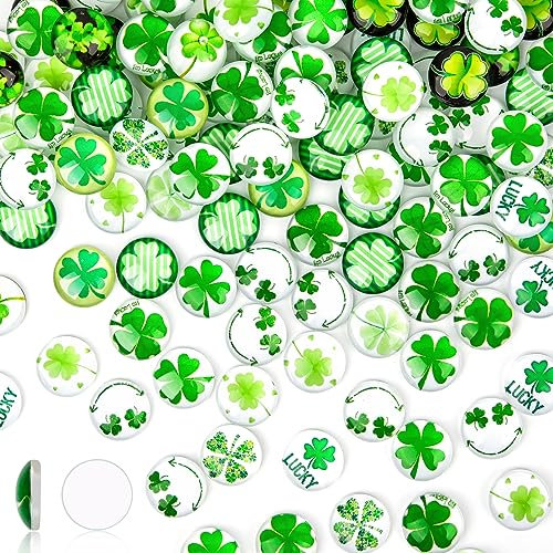 ARTESTAR 120 Stück Glückssteine Vierblättriges Kleeblatt Bunt Glasnuggets,12mm Glascabochons Glückssteine Deko für Kinder DIY Handwerkliche,Schmuckherstellung,Ohrringe,Halsketten,Heimdekoration
