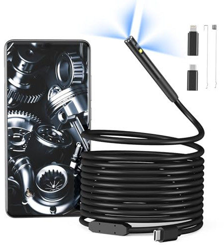 Aumotop Telecamera per Endoscopio 1920x1440 6+1 LED IP67 Impermeabile Type-C a Micro e iOS Cavo Snake 300 cm/118 pollici