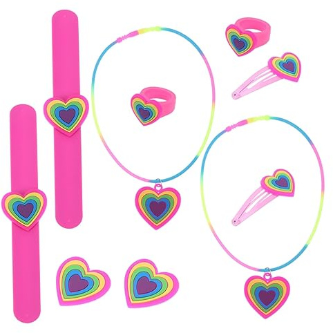 COHEALI Costumes Pour Enfants Bracelet à Pression Coeur Mini Épingle à Cheveux Bague Coeur Clips De Lamour Collier Arc-en-ciel Enfants Broche De Bébé Bijoux En Forme