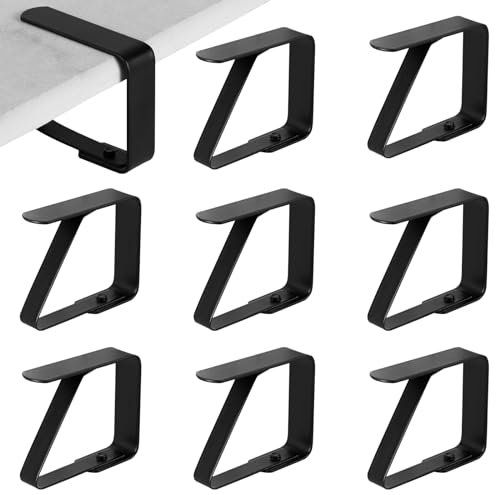 PEUTIER 8pcs Tablecloth Clips for Outdoor Tables, Stainless Steel Table Cloth Clip/Holders Premium Table Cover Clamps Metal Picnic Table Clips Holding Clips for Outside Picnic Party Wedding (Black)