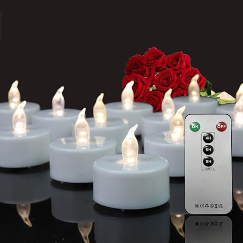 Remote Control Tea Lights Candle,Flameless Flickering Battery Operated LED Candles 12Pack with Long Lasting 400 Hours,Realistic Electric Votive for Halloween Christmas Wedding Decoration(Warm White)