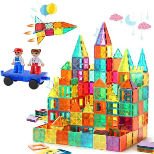 JANUSER Bloques Magneticos Construccion Niños Kit 65 Piezas Construcciones Magneticas Niños Bloques de Construcción Magnéticos Juego Magnetico Juego Imanes Magnetic Tiles Stem 3 4 5 6 7 Años