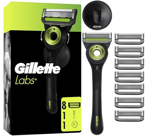 Gillette Labs Rasierer für Männer mit Reinigungs-Element, Herren Nassrasierer — Inkl. 1 Handstück, 8 Ersatzklingen und Magnetischer Dock