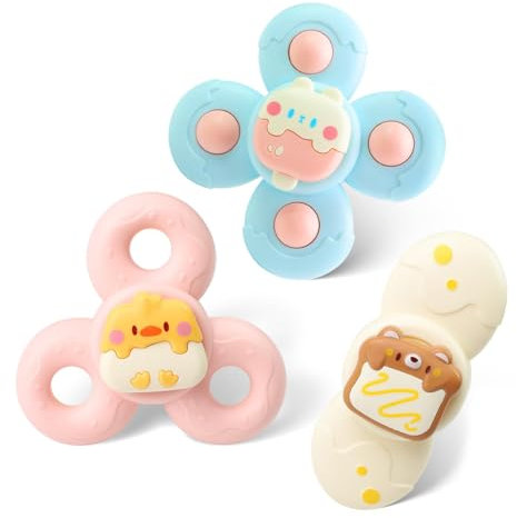 Sugkopp leksak baby, 3 stycken fidget-spinnare badleksaker från 6 månader för badkar fönster sensoriska reseleksaker för småbarn 1–3 år, present för pojkar och flickor