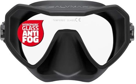 SALVIMAR Adult Neo Anti-Fog Diving Mask - Tempered Glass Wide-View Scuba & Spearfishing Mask with Integrated Anti-Fog Monocular Lens, Silicone Skirt & Adjustable Strap, Black