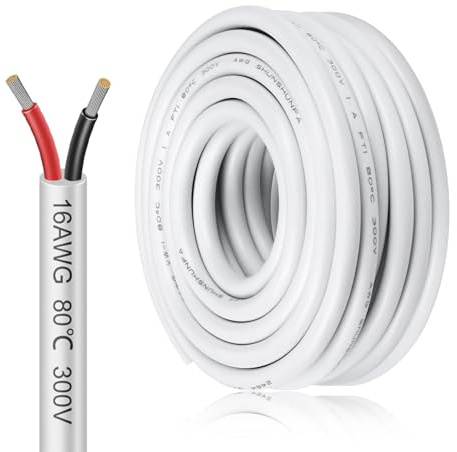 inShareplus 16AWG 2x1.5mm² 10 Meter Electrical Wire 2 Core Cable, 5V/12V/24V White Tinned Copper Wires, 16 Gauge 300V Flexible and Soft Outdoor Cable High Temperature Resistant Extension wire