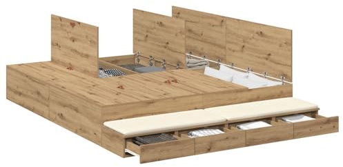 vidaXL Stauraumbettgestell Artisan-Eiche 200X200 cm Holzwerkstoff Viel Stauraum Modernes Design Einfache Montage Innen Schlafzimmermöbel Robust Stylisch Funktional