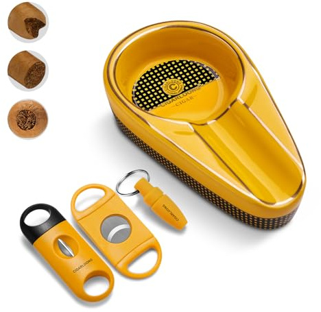 Set di accessori per sigari, posacenere e taglierino, set di accessori per sigari portatili, inclusi ghigliottina dritta, taglierino a V, punch, posacenere in ceramica con confezione regalo per uomini
