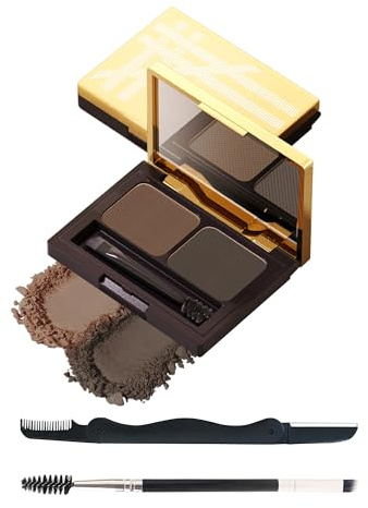 Lot De 2 Poudre Maquillage Pour Kit Sourcils, Waterproof Longue Durée Teinture Sourcil, Marron Marron/Gris Clair, Cadeau Pour Femme, Avec Pinceau Miroir Et Rasoir Brow Lift Kit Sourcil Makeup-02