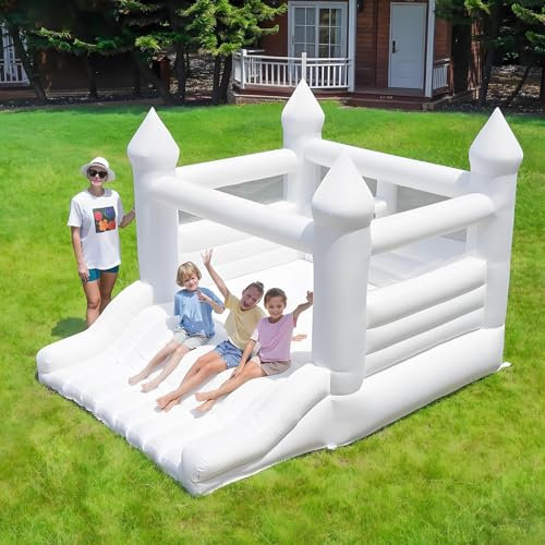 Castello Gonfiabile Bianco con Scivolo in Tessuto Oxford Interno Esterno per Bambini 2–8 Anni Ideale per Feste di Compleanno, Matrimoni, Eventi