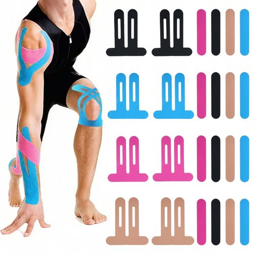 Minnhua 24PCS Tape Kinesiologico 8PCS Nastro Kinesiologico Ginocchio pretagliato +16PCS Tape Sportivo Impermeabile Elastico Kinesio Tape per Protezione Muscolare Articolazioni Cerotto Kinesiologico