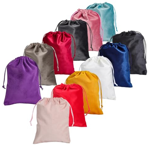 XRVRILE 12 Bolsitas de Terciopelo con Cordón 25 x 20 cm Small Velvet Bag de Terciopelo 12 Colores Bolsitas de Tela Para Rellenar con Joyas Pulseras Anillos Boda Cumpleaños