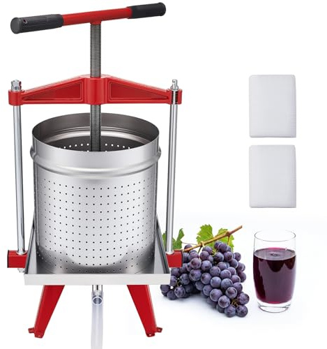 VEVOR Pressa Manuale Premitutto per Vino, Torchio Premitutto per Frutte in Acciaio Inox 15 Litri per Mele UVA Arance Verdure 40 X 32 X 61 cm, Torchio Manuale da Cucina con Manico a Forma di T