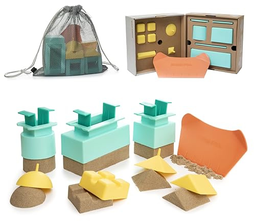Sand Pal Beach Toys for Kids - 9 Pieces Travel-Friendly Snow Toys for Kids Ages 3-12 - Outdoor & Indoor Play Sandbox Toys Set - Sand/Snow Castle Building Molds & Tools Kit for Adults with Mesh Bag