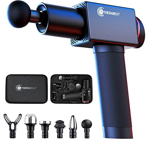 THERABEAT® Massagepistole | Das Massagegerät Therapeuten | Aluminiumgehäuse | 6 abgestimmte Intensitätsstufen | 6 Massageaufsätze | Massage Pistole | Massage gun