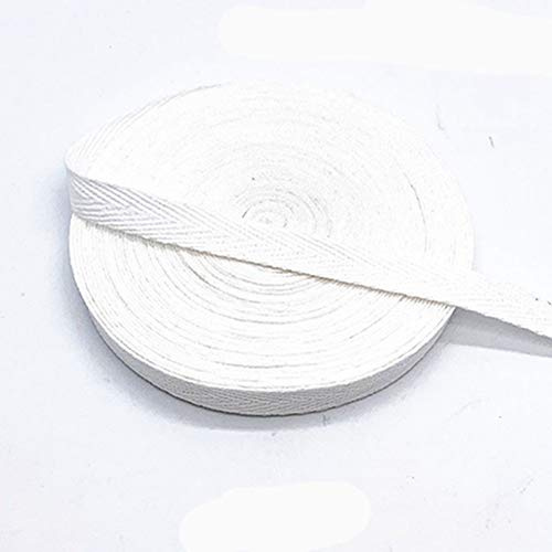 Egurs - Nastro colorato in cotone, 45 m x 10 mm, morbido tessuto twill di cotone, per cucire, colore: Bianco
