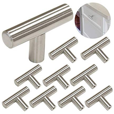 Ziyero 10 Stk Stangengriff Einzelloch für Tür Schrank T Edelstahl Gebürstet Griff Modern Schubladegriff Klein und Glatt, Langlebig, Kann Schlafzimmer, Bad, Küche, Wohnzimmer, Arbeitszimmer usw(Silber)