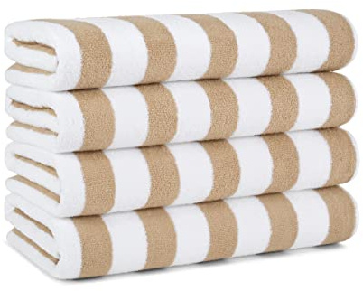 Arkwright - Toallas de Playa a Rayas (30 x 60 Pulgadas, Paquete de 4) – Toallas de Piscina 100% algodón, Toallas de baño (Beige)