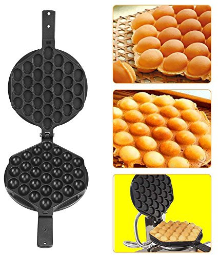 mumisuto Mini Gofrera para Estufas de Gas, con Revestimiento Antiadherente, sin Electricidad, Waffle Baking Molde con Mango de Madera, Waflera Pequeña de Acero Inoxidable, para Hacer Bubble Waffles