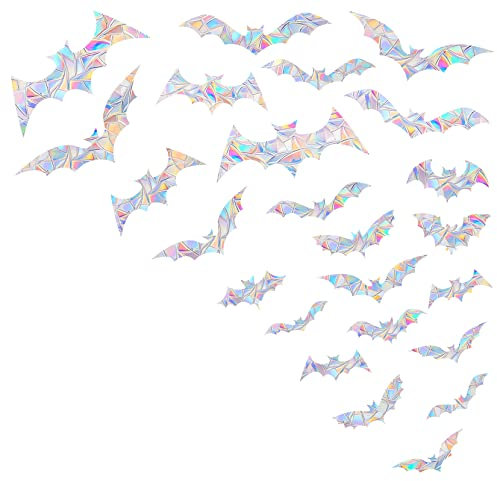AREAWA Rainbow Bat Stickers, 24 PCS - Non-Adhesive Vinyl Window Clings, Bird Strike Deterrent, Decorative Decals for Glass Doors, Reusable, Indoor Use