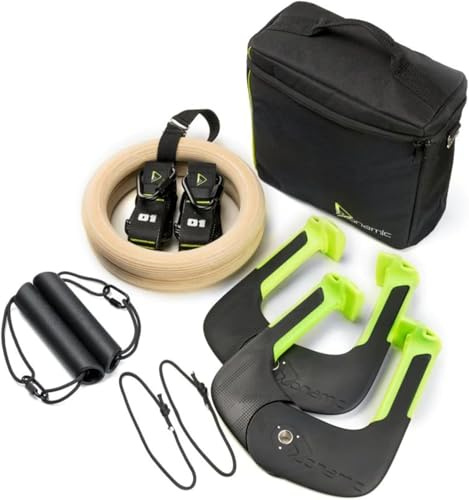 Duonamic Eleviia Ultimate Pull Up Bar Resepaket: 9-delat kit innehåller de ursprungliga Eleviia pull up-handtagen – dörröppningsstång – träringar med justerbara remmar för Calisthenik och gymnaster