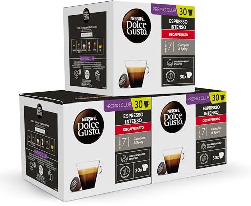 NESCAFÉ Dolce Gusto Espresso Intenso Descafeinado - Cápsulas de Café, 90 Cápsulas (3x30) - Originales para cafeteras Dolce Gusto