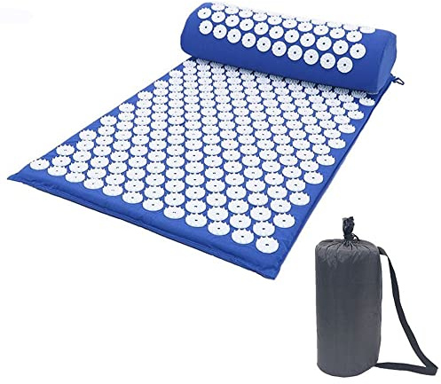 Juego de Esterilla Acupresion,Esterilla Acupresion Kit de Masaje con Almohada,Tapete de Acupresión para Masaje y Alivio del Dolor, Bolsa de Transporte,Relaja los Músculos y Reduce el Insomnio,Azul