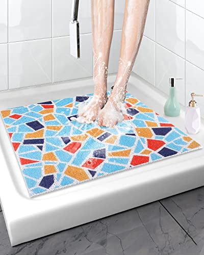rutschfeste Duschmatte: 60x60 cm Quadratische weiche PVC-Loofah Duschmatte mit Drainagelöchern, schnelltrocknend, schimmelresistent und BPA-frei für die Innendusche