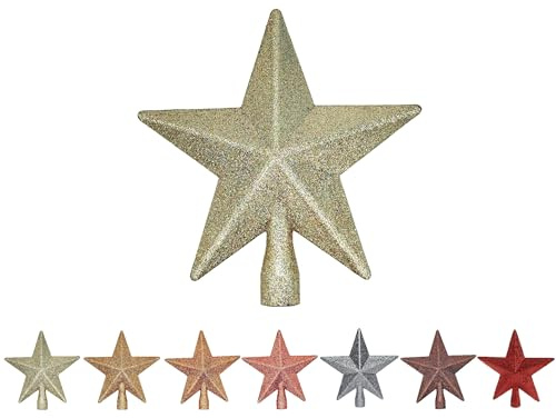 Pointe de sapin de Noël champagne - Étoile - Pointe d'arbre de Noël - Décoration de Noël - En plastique - Paillettes - Environ 18 cm