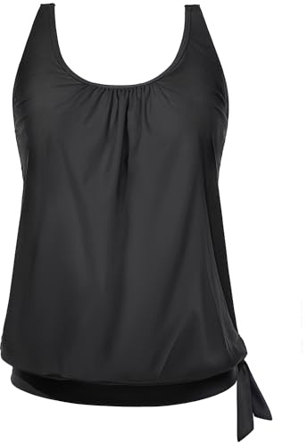 Yonique Womens Blouson Tankini Top Only Loose Fit Swim Top No Bottom Modest Swimsuit Black Large
