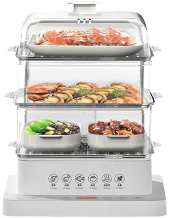 forplubossmmp Vaporera Eléctrica, Vaporera Plegable De Tres Capas con Reserva 12H + Aislamiento, Vaporera Desmontable De 40L con Bandeja De Cocción Al Vapor De Acero Inoxidable - Panel Visual Táctil