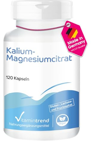 Vitamintrend Kalium-Magnesiumcitrat mit 900mg Kalium und 240mg Magnesium, 120 Kapseln hochdosiert, veganes Nahrungsergänzungsmittel ohne Zusätze, in Deutschland hergestellt