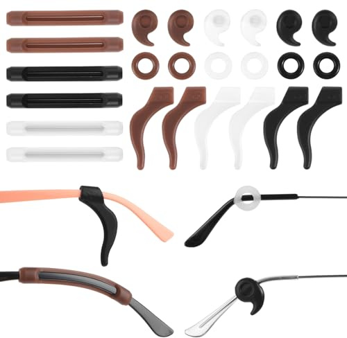 salbsever 34Pcs Glasses Ear Grip, Eyeglasses Retainers Anti Slip Eyeglass Holder Silicone Glasses Temple Holders Eyeglasses Ear Grip for Sunglasses Eyeglasses Black White Brown