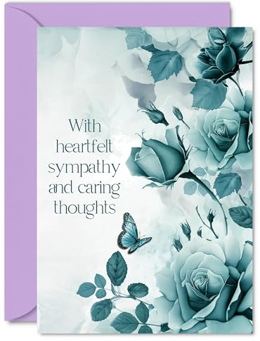 Sympathy Cards, Condolences & Caring Thoughts Card | Beautiful Thinking of You Card, A5 Bereavement Floral Flowers Greeting Cards