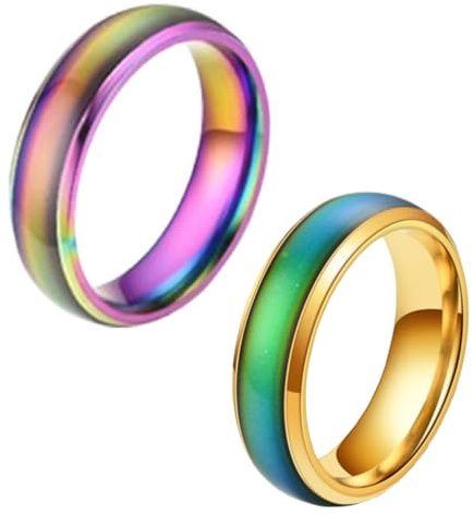 JchEnye 2er-Pack Stimmungsringe Damen Herren Damen Kinder Edelstahl Stimmungsringe Temperatur wechselnde Farbe Stressabbau Pinky Ringe Angst Ringe