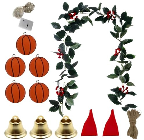Julgirlang med ljus, juldekorationer krans - Mantel julgirland med julhatt,Dinglar juldekorationer Rotting, Dekorativ Holiday Garland för dörrkarm, fönster, öppen spis