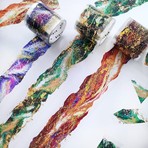 Kesari 3 Rolls Washi PET Tape Sticker tillbehör, klippbok klistermärken tejp, havstema, värmefolieprägling, klistermärken för gör-det-själv bullet journaler, fotoalbum, dator och scrapbooking