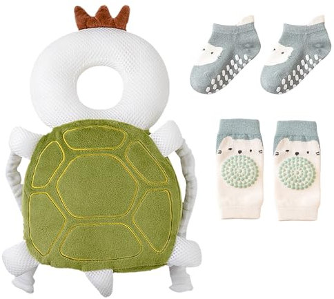 Protector de cabeza para bebé, almohadilla de seguridad ajustable para bebés, transpirable, almohadilla protectora para la cabeza del bebé, para niños de 4 a 24 meses (tortuga)
